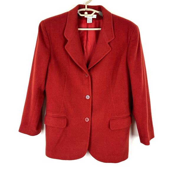Ann Taylor Vintage 90s Red-Orange 3-Button Blazer Jacket Wool Cashmere Nylon - Picture 1 of 9